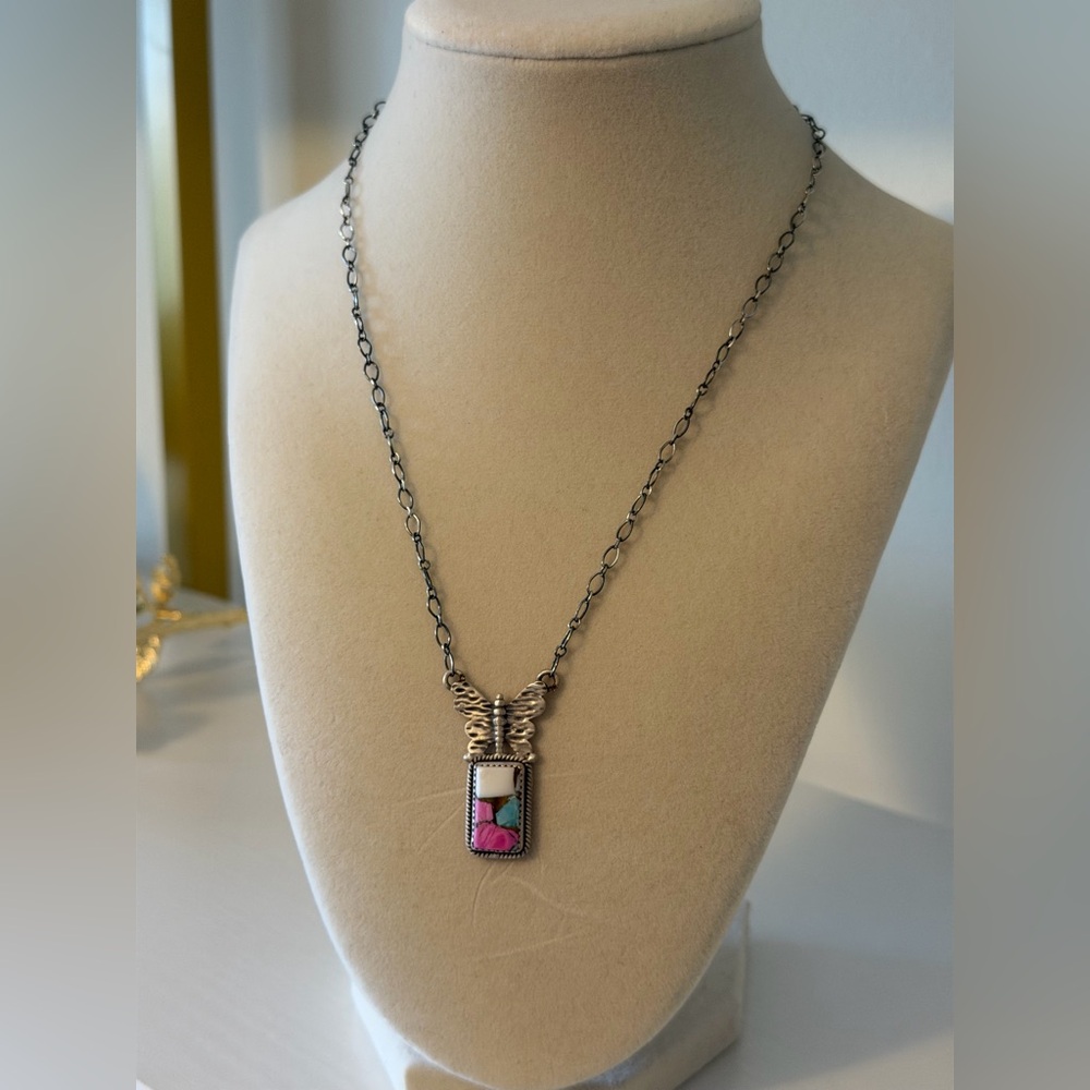 Cotton Candy Sterling Silver Western Butterfly Necklace